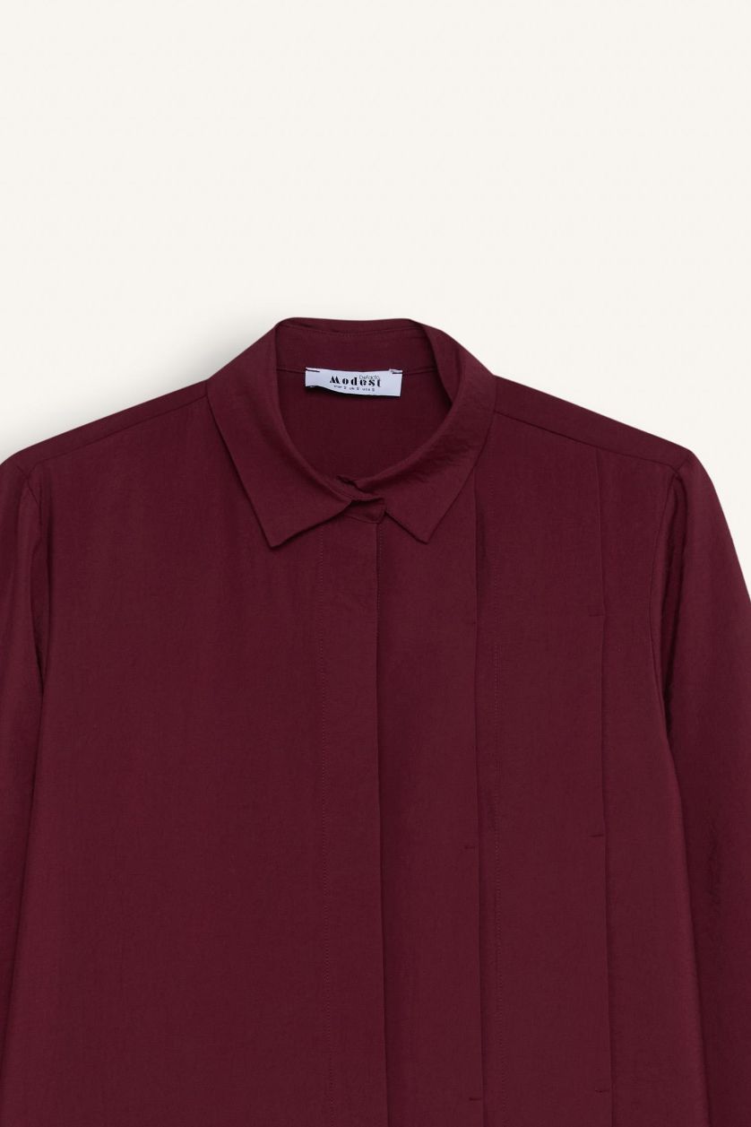 Woman Bordeaux Relax Fit Modal Basic Long Sleeve Shirt Tunic