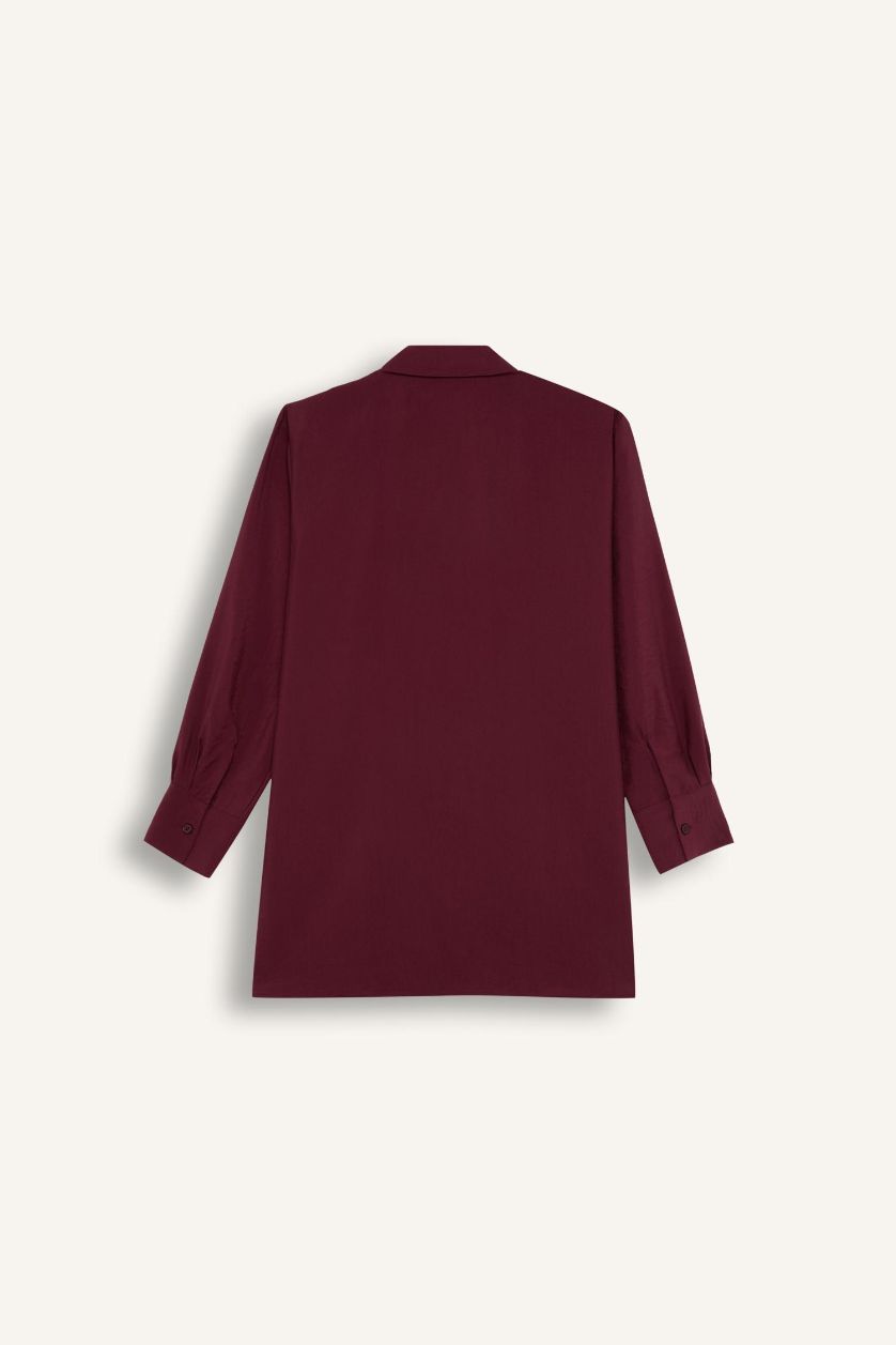 Woman Bordeaux Relax Fit Modal Basic Long Sleeve Shirt Tunic
