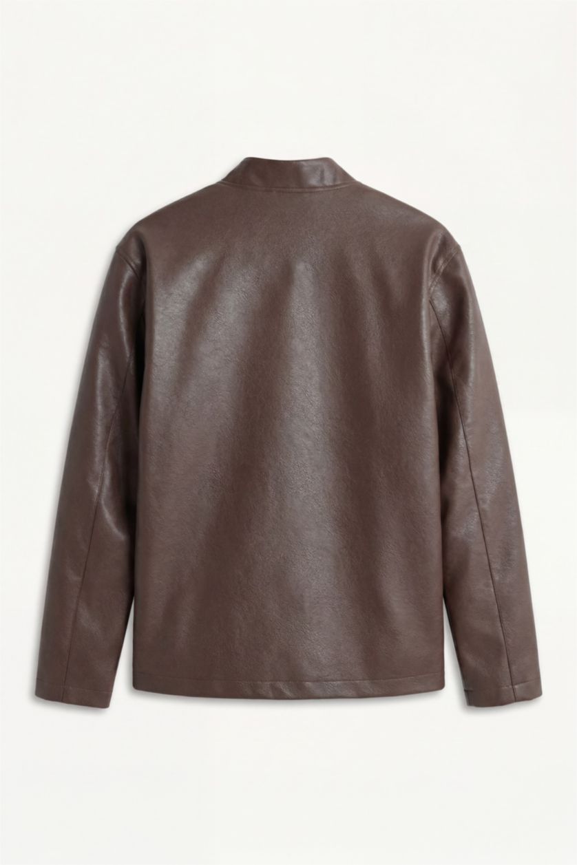 MAN Brown Water Repellent Zipper Faux Leather Jacket