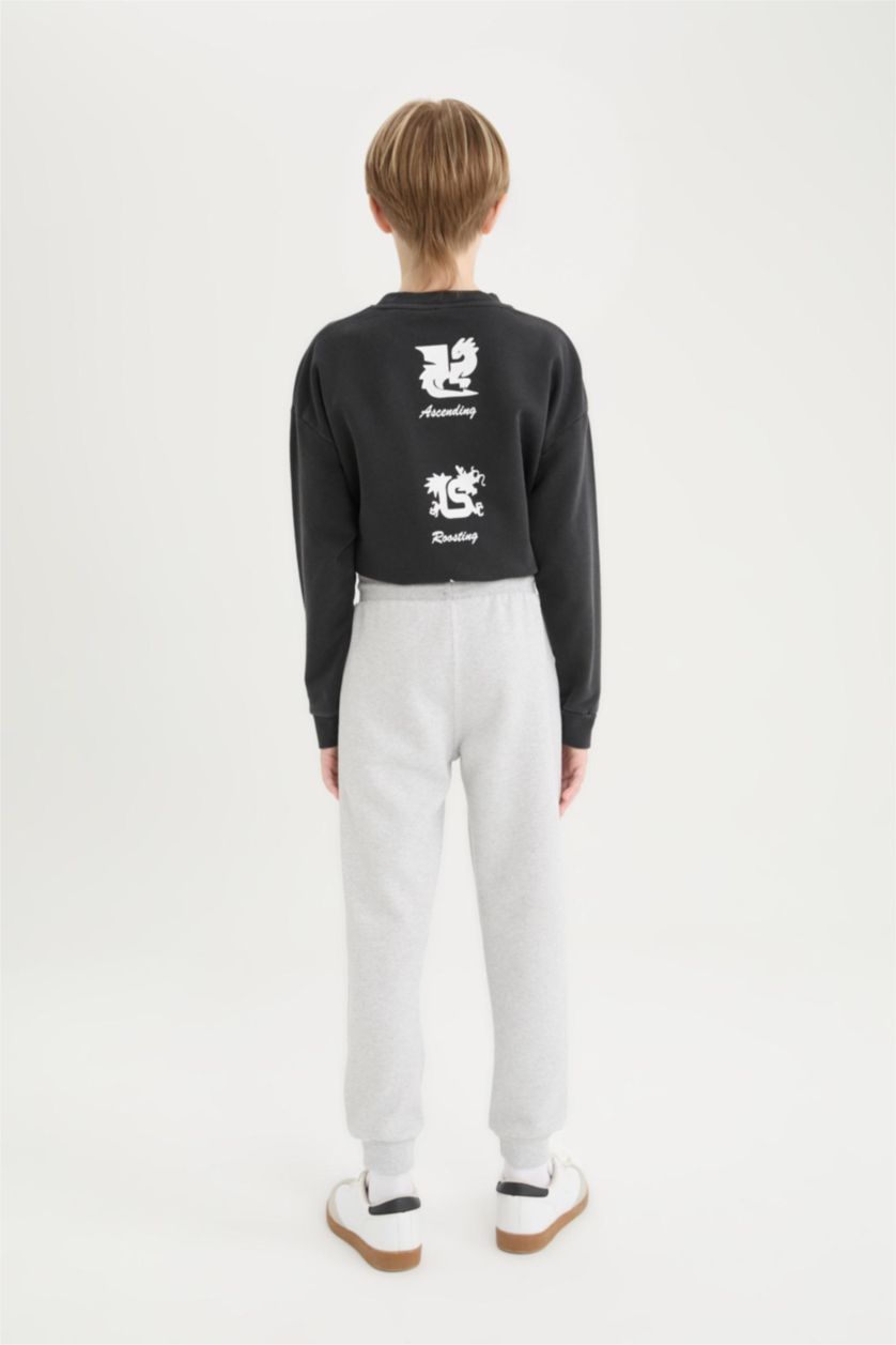 Erkek Çocuk - Genç Erkek Gri Melanj Beli Lastikli Basic Düz Eşofman Altı Erkek Çocuk