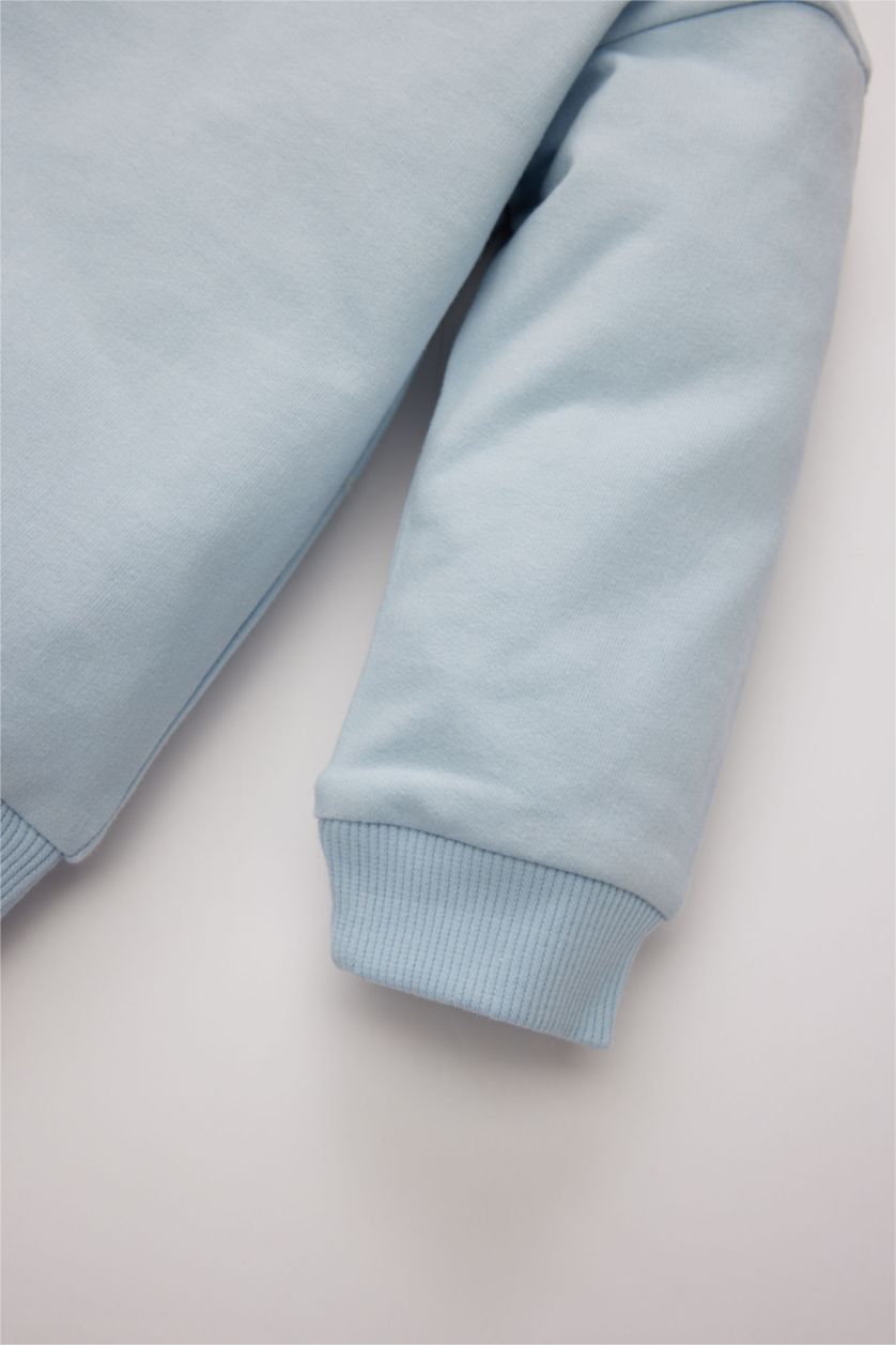 Kız Bebek Açık Mavi Bisiklet Yaka Çiçekli Sweatshirt Kız Bebek