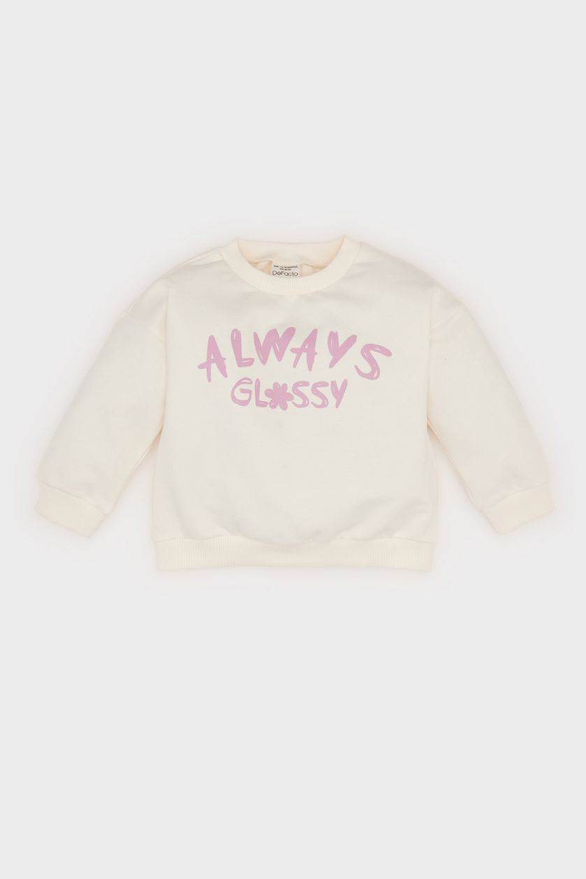 طفلة صغيرة بيج فاتح سويت شيرت بناتي فلورال قصة عادية بياقة مستديرة