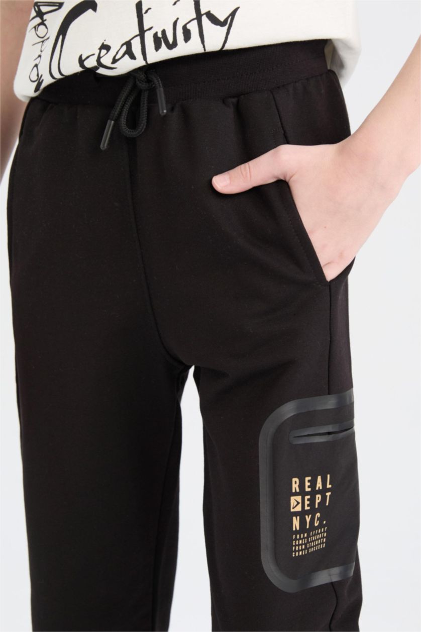 BOYS & TEENS Black Boy Printed Elastic Waist Leg Sweatpants