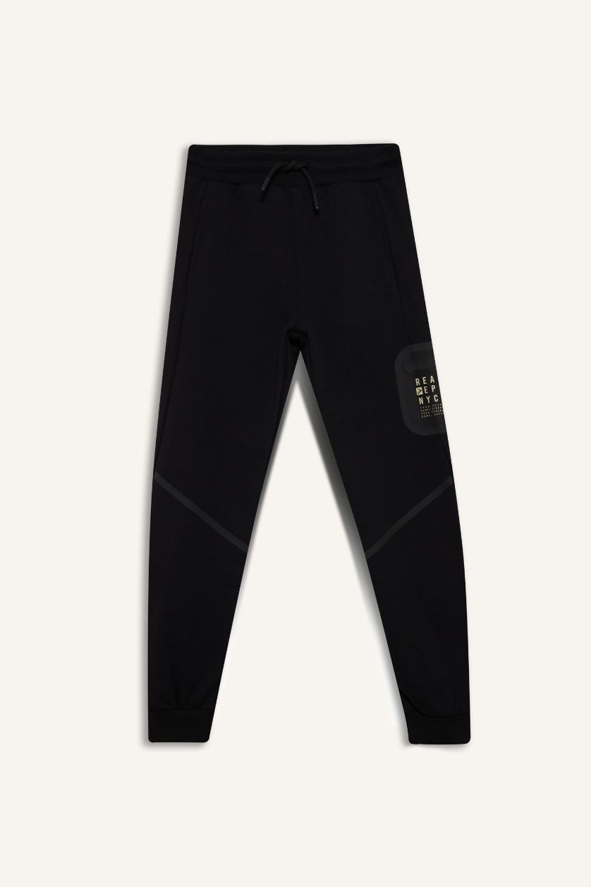 BOYS & TEENS Black Boy Printed Elastic Waist Leg Sweatpants