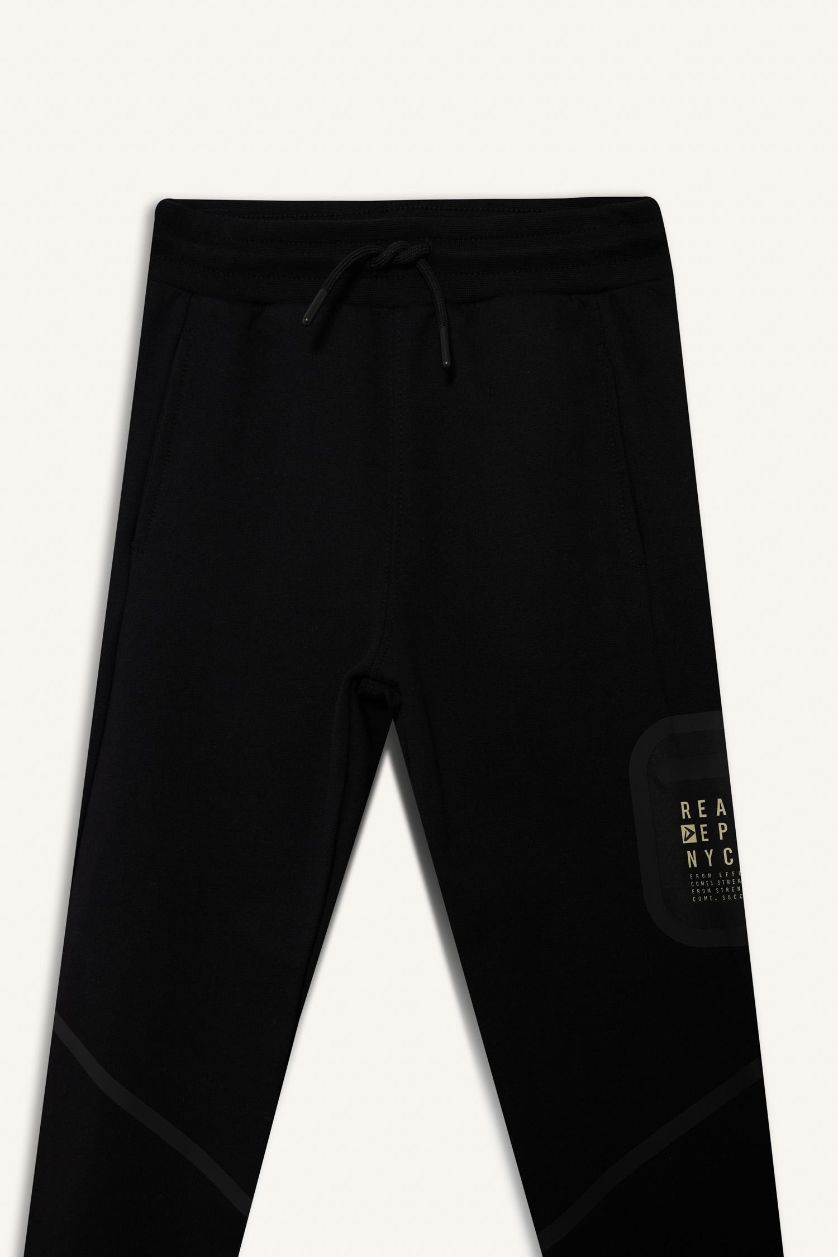 BOYS & TEENS Black Boy Printed Elastic Waist Leg Sweatpants