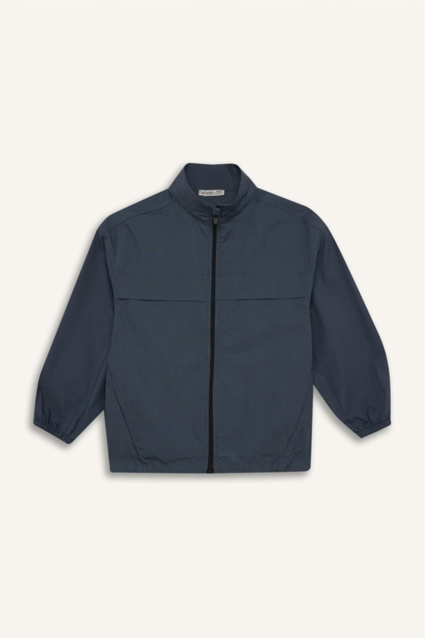 Erkek Çocuk - Genç Erkek Açık Antrasit Oversize Geniş Kalıp Yarım Balıkçı Yaka Fermuarlı Paraşüt Bomber Ceket Erkek Çocuk