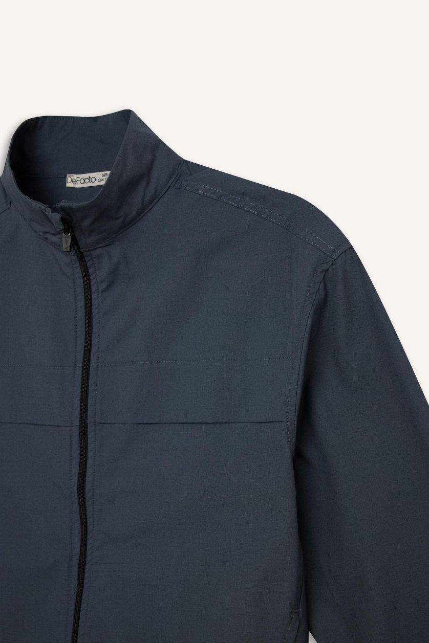 Erkek Çocuk - Genç Erkek Açık Antrasit Oversize Geniş Kalıp Yarım Balıkçı Yaka Fermuarlı Paraşüt Bomber Ceket Erkek Çocuk