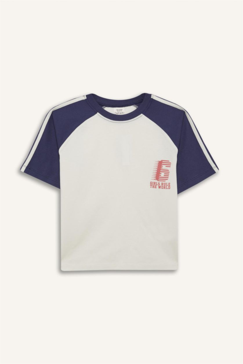 Kız Çocuk - Genç Kız Ekru Oversize Geniş Kalıp Bisiklet Yaka Kısa Kollu Tişört Kız Çocuk