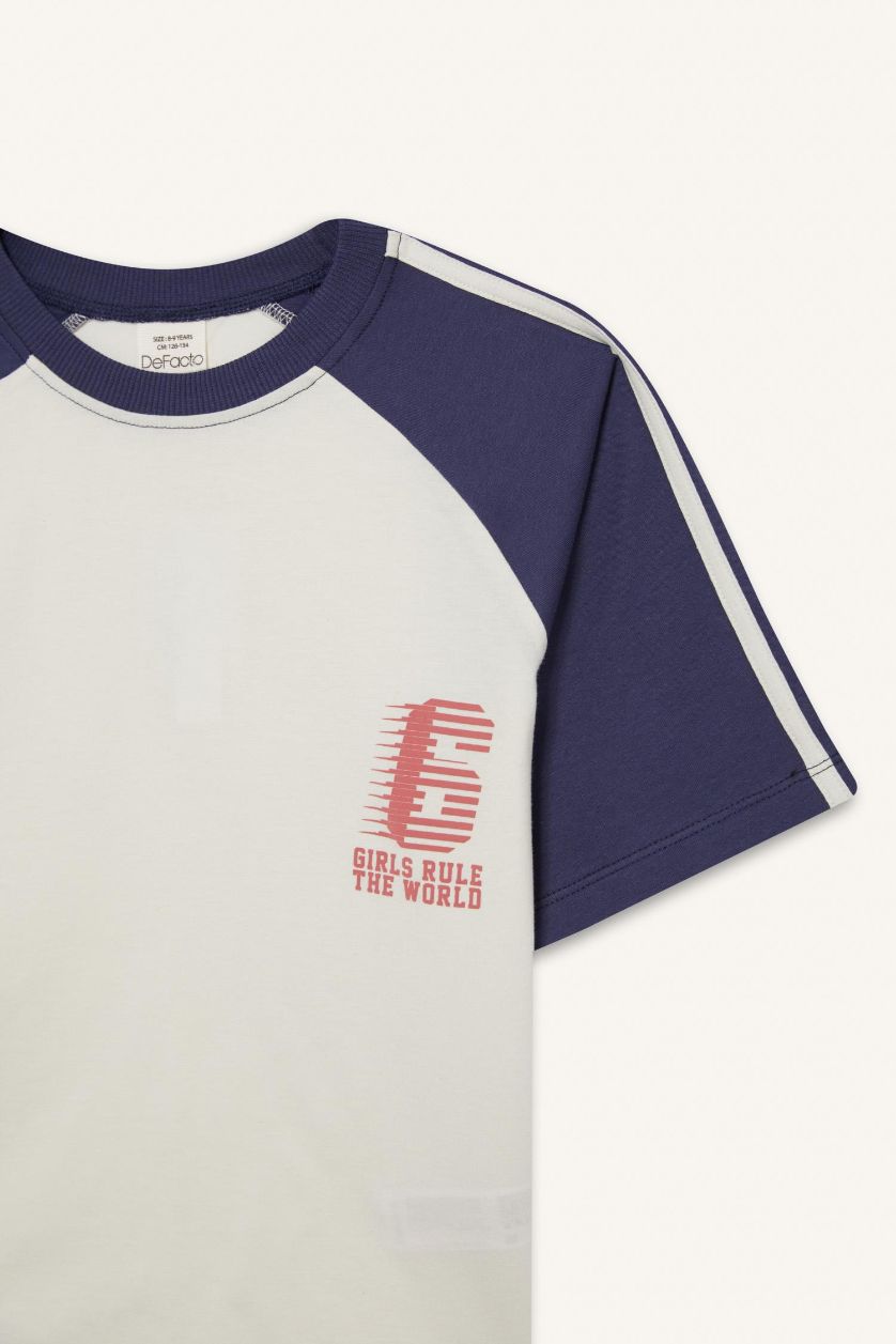 Kız Çocuk - Genç Kız Ekru Oversize Geniş Kalıp Bisiklet Yaka Kısa Kollu Tişört Kız Çocuk