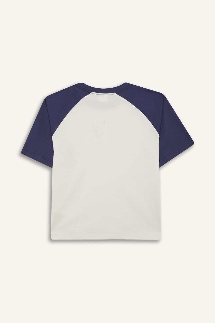 Kız Çocuk - Genç Kız Ekru Oversize Geniş Kalıp Bisiklet Yaka Kısa Kollu Tişört Kız Çocuk