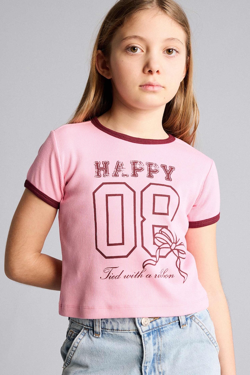 GIRLS & TEENS Pink Girl Slim Fit Slogan Short Sleeve T-Shirt