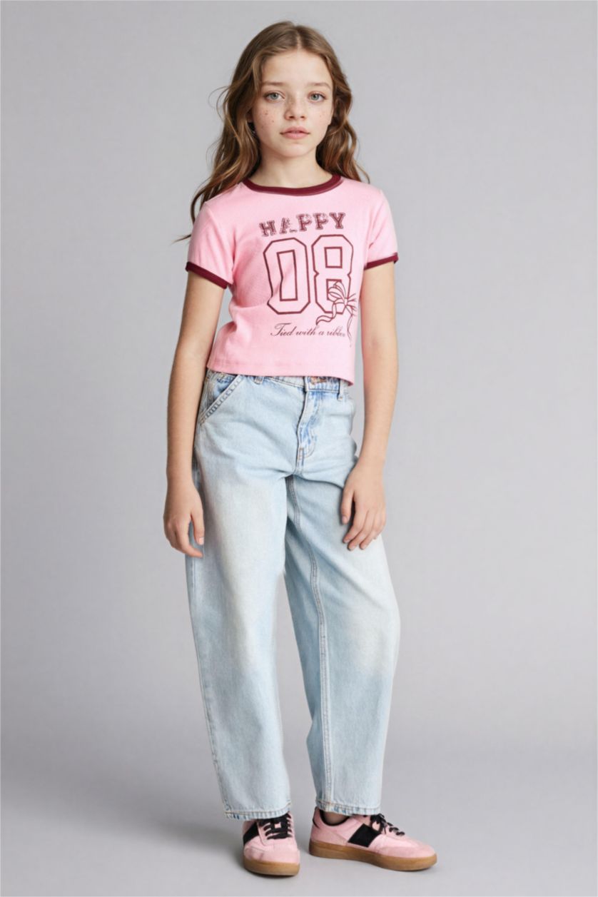 GIRLS & TEENS Pink Slim Fit Slogan Short Sleeve T-Shirt