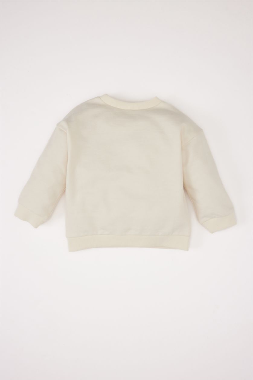 Kız Bebek Ekru Bisiklet Yaka Baskılı Sweatshirt Kız Bebek