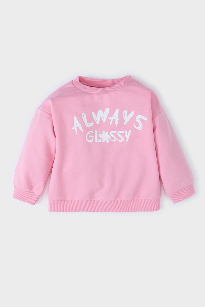 Baby Girl Pink Girl Crew Neck Printed Sweatshirt