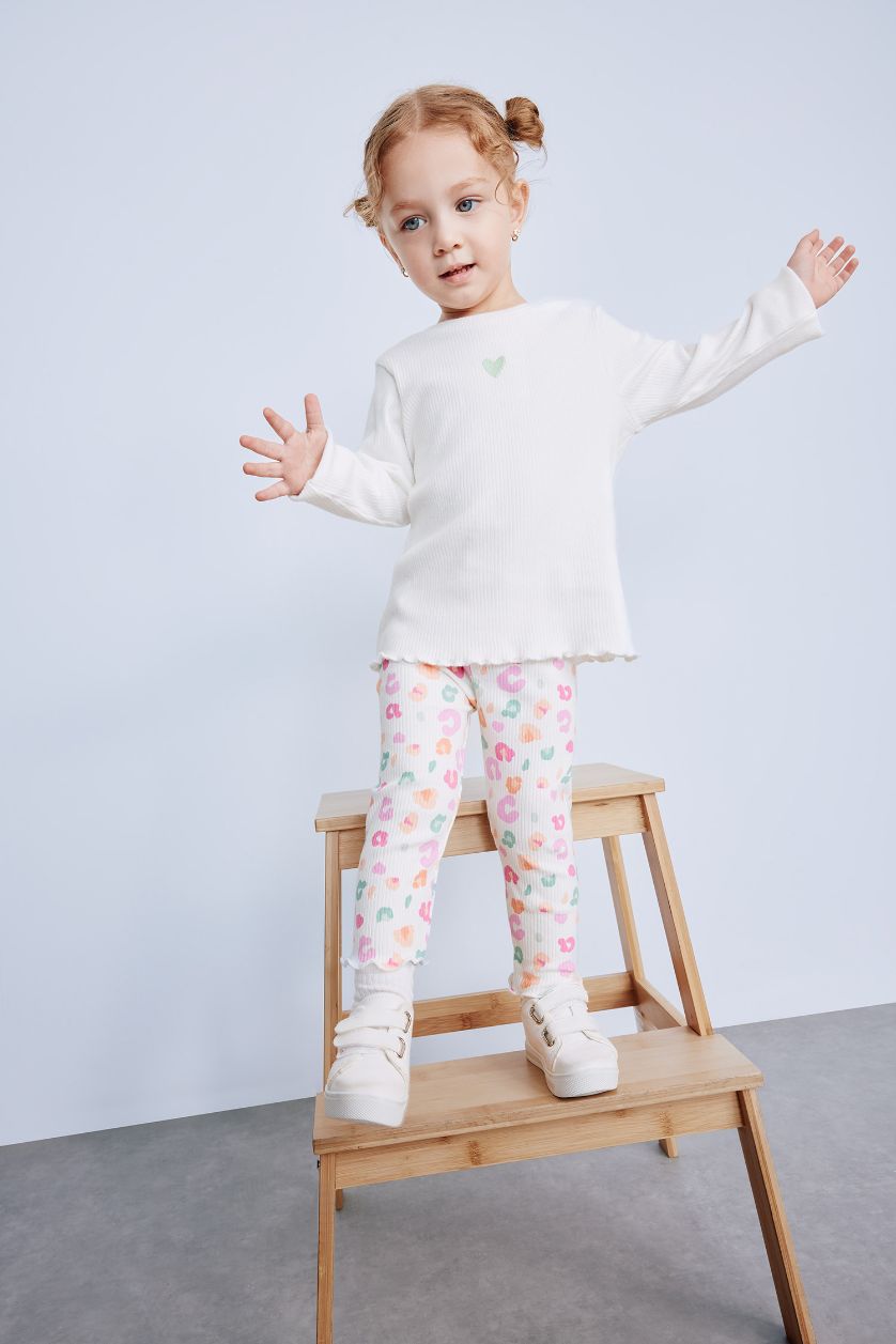 BABY GIRL Ecru Baby Girl Crew Neck Printed Corduroy T-Shirt