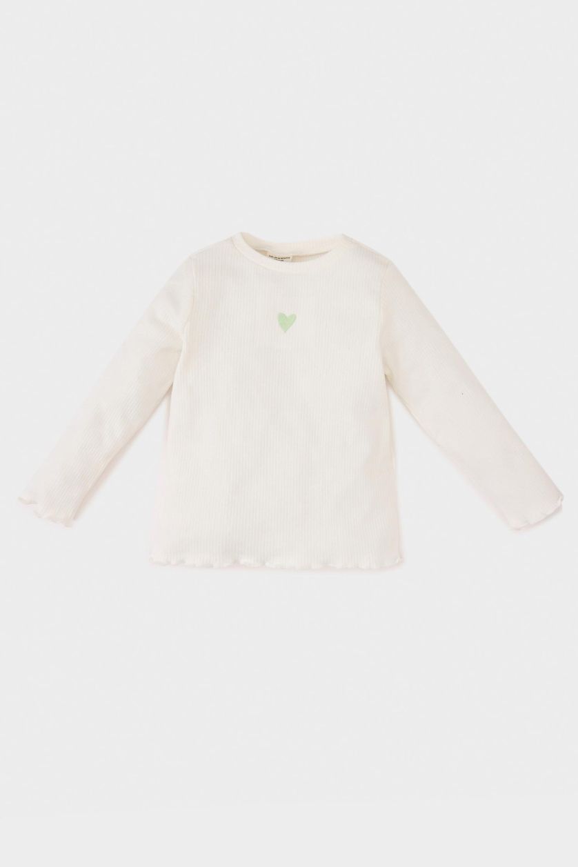 BABY GIRL Ecru Baby Girl Crew Neck Printed Corduroy T-Shirt