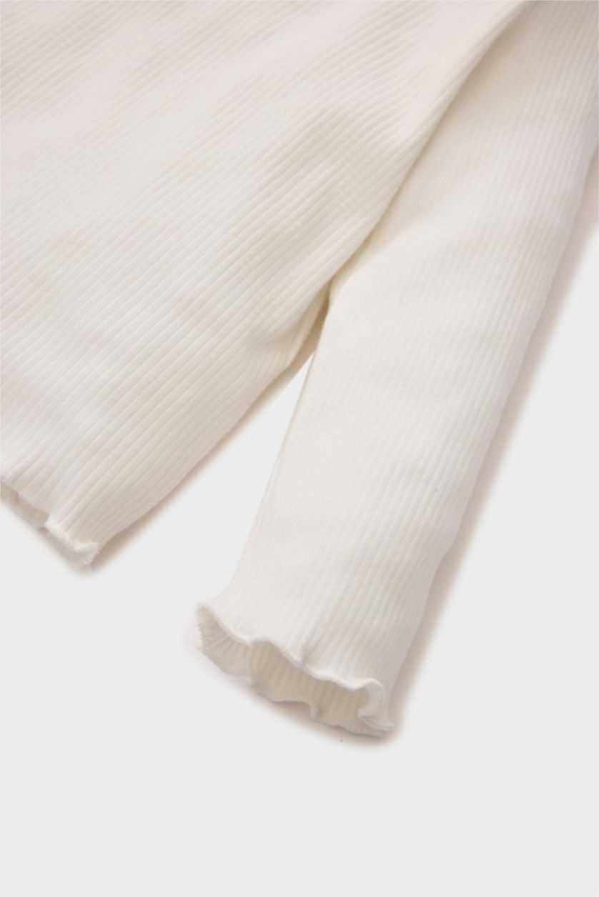 BABY GIRL Ecru Baby Girl Crew Neck Printed Corduroy T-Shirt