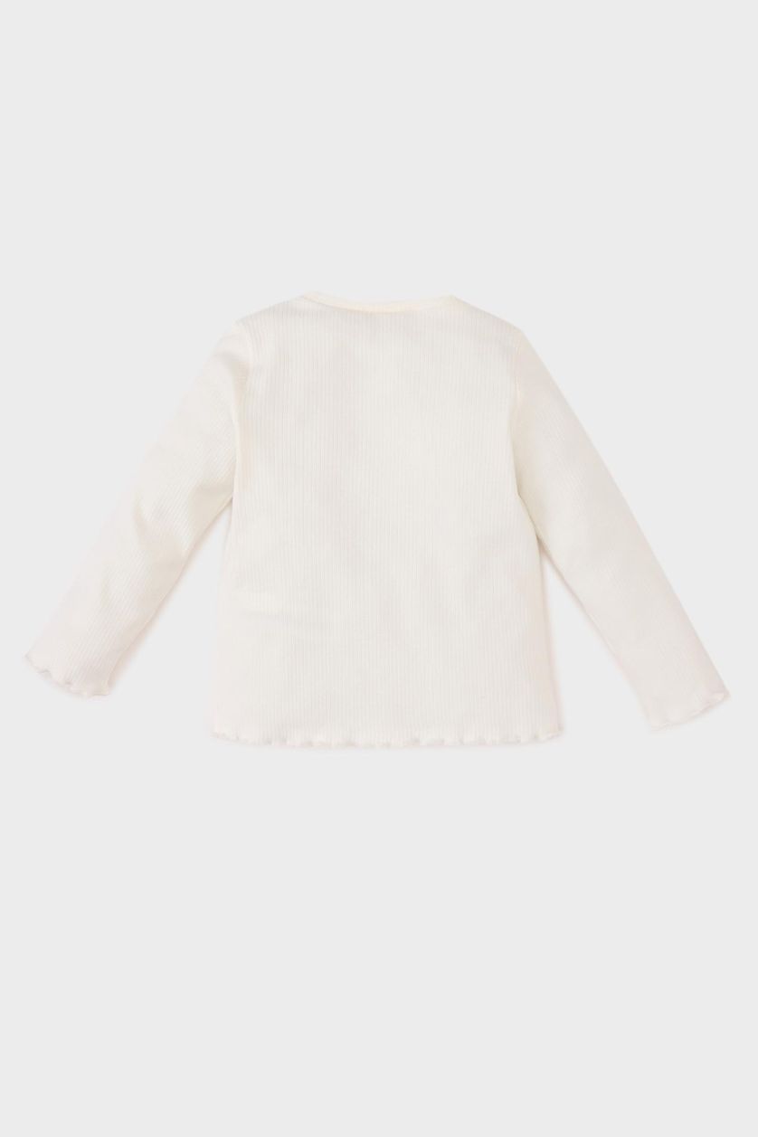 BABY GIRL Ecru Baby Girl Crew Neck Printed Corduroy T-Shirt