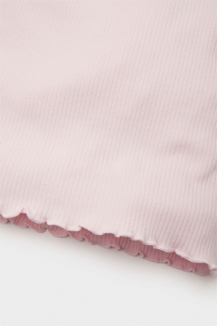 BABY GIRL Light Pink Girl Crew Neck Heart Patterned Ribbed Camisole T-Shirt