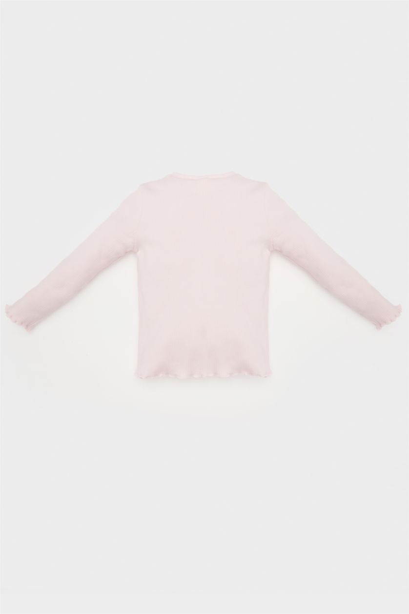 BABY GIRL Light Pink Girl Crew Neck Heart Patterned Ribbed Camisole T-Shirt