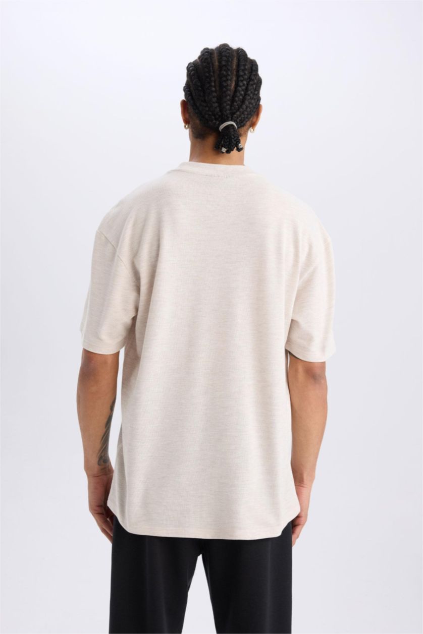 MAN Beige Melange DeFactoFit NBA Los Angeles Lakers Oversize Fit Pique T-Shirt