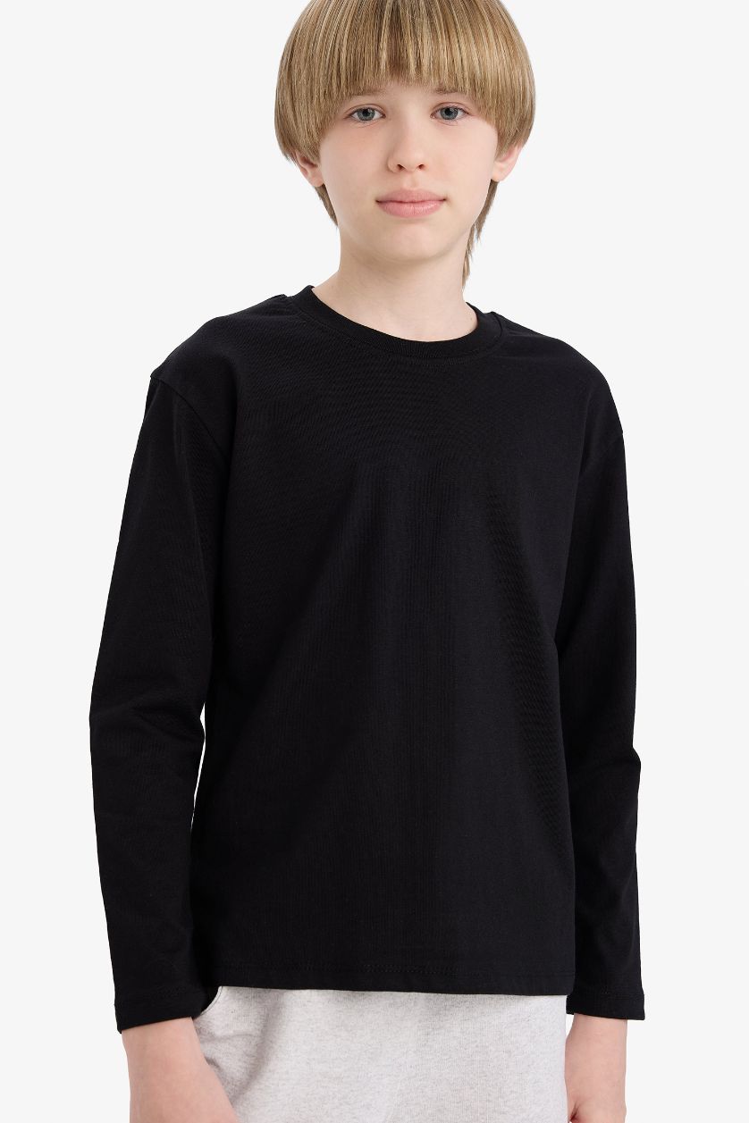 BOYS & TEENS Black Boy Crew Neck Basic Long Sleeve T-Shirt