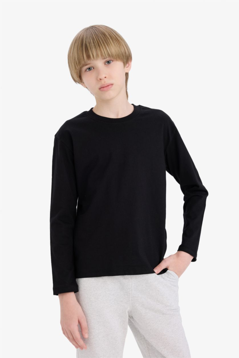 BOYS & TEENS Black Boy Crew Neck Basic Long Sleeve T-Shirt