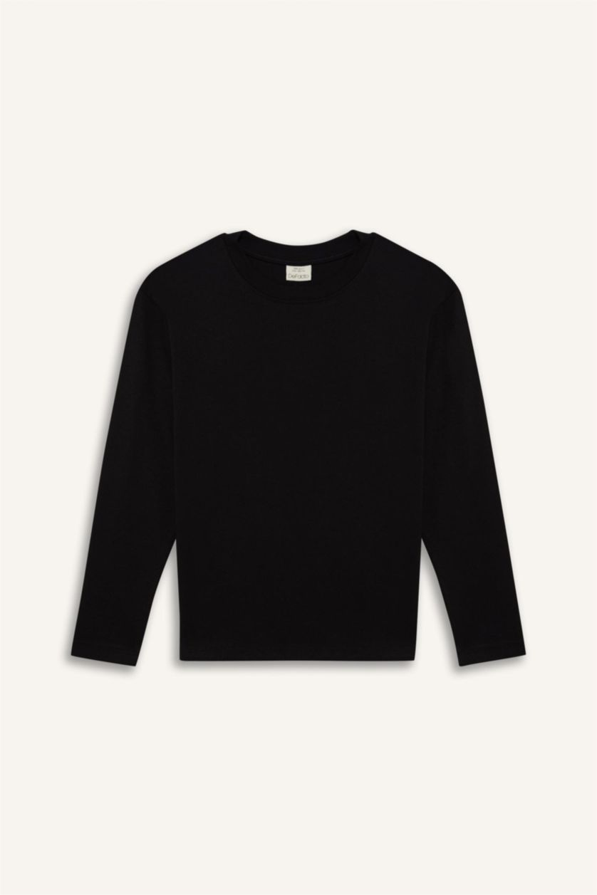 BOYS & TEENS Black Boy Crew Neck Basic Long Sleeve T-Shirt