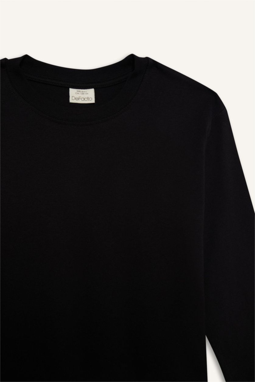 BOYS & TEENS Black Boy Crew Neck Basic Long Sleeve T-Shirt