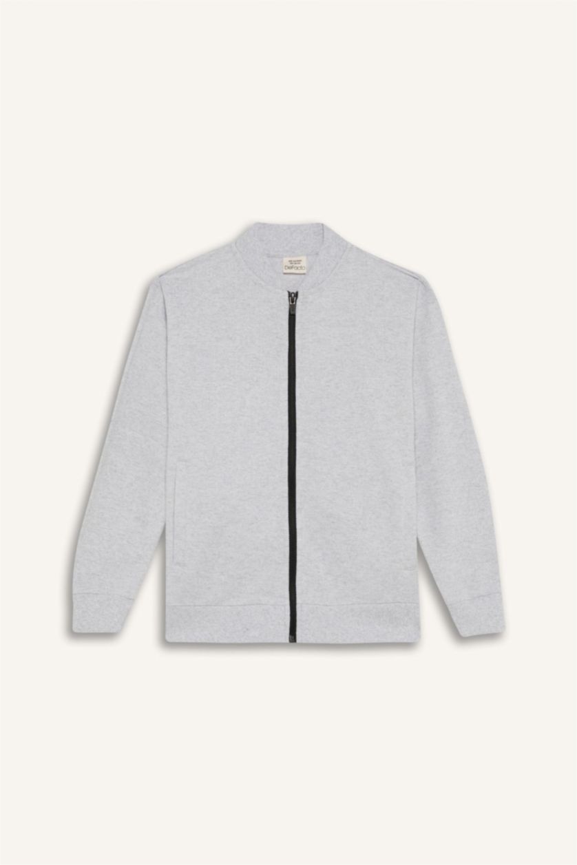 Erkek Çocuk - Genç Erkek Optik Gri Melanj Kolej Yaka Bomber Pike Hırka Erkek Çocuk