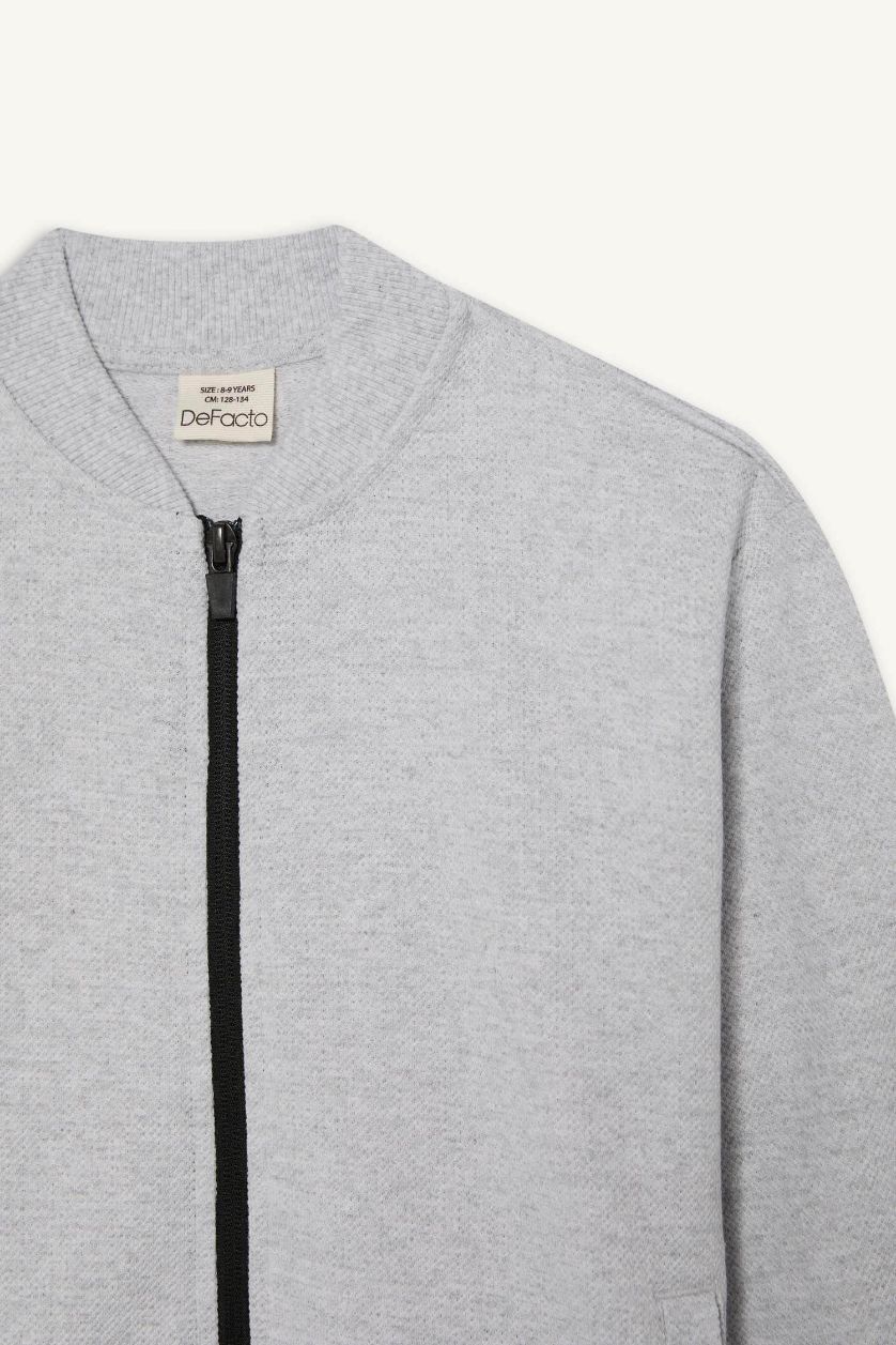 Erkek Çocuk - Genç Erkek Optik Gri Melanj Kolej Yaka Bomber Pike Hırka Erkek Çocuk