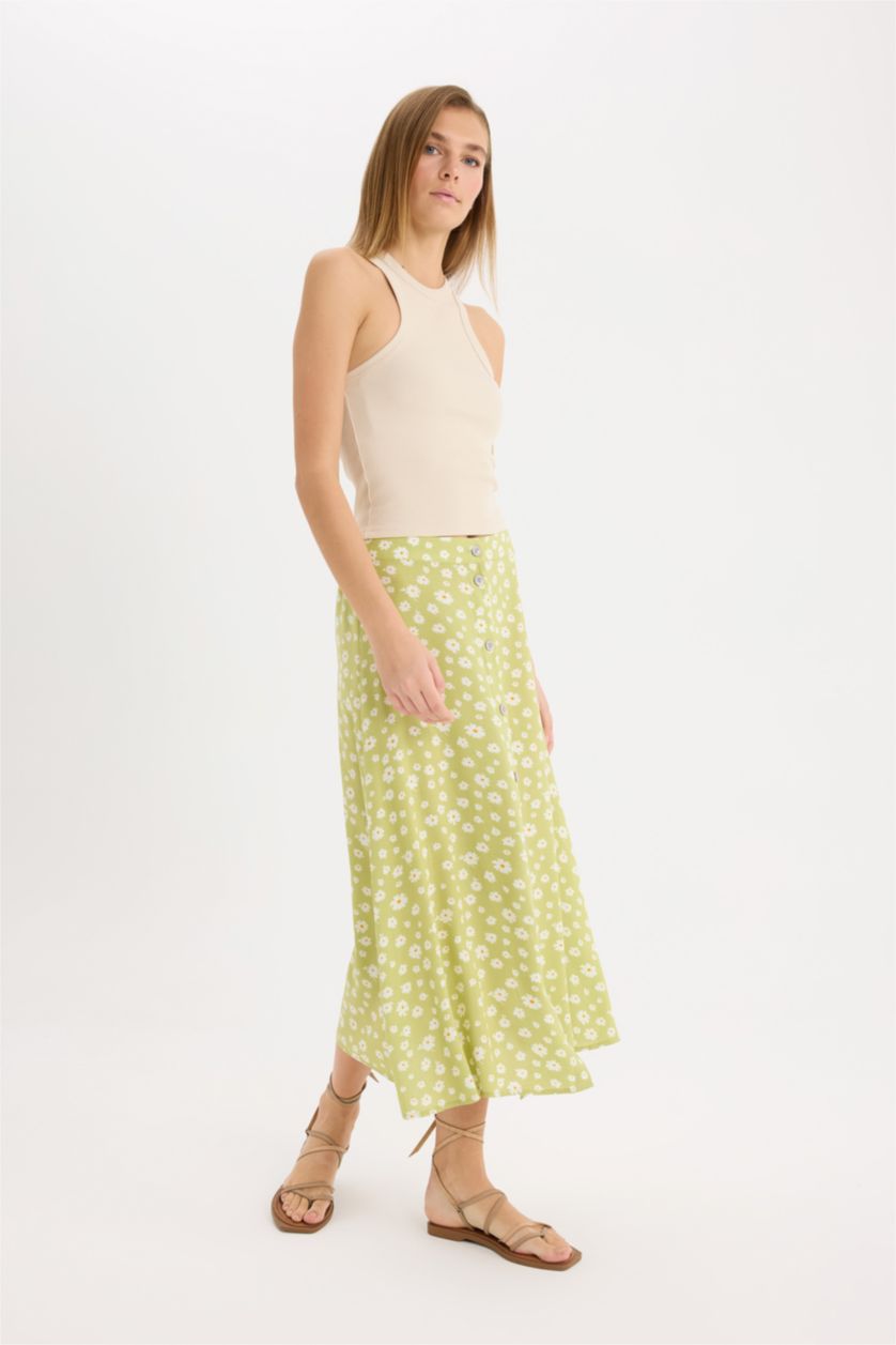 Әйелдерге Жасыл гүлді a-сызықты орташа ұзындық Тоқылған юбка