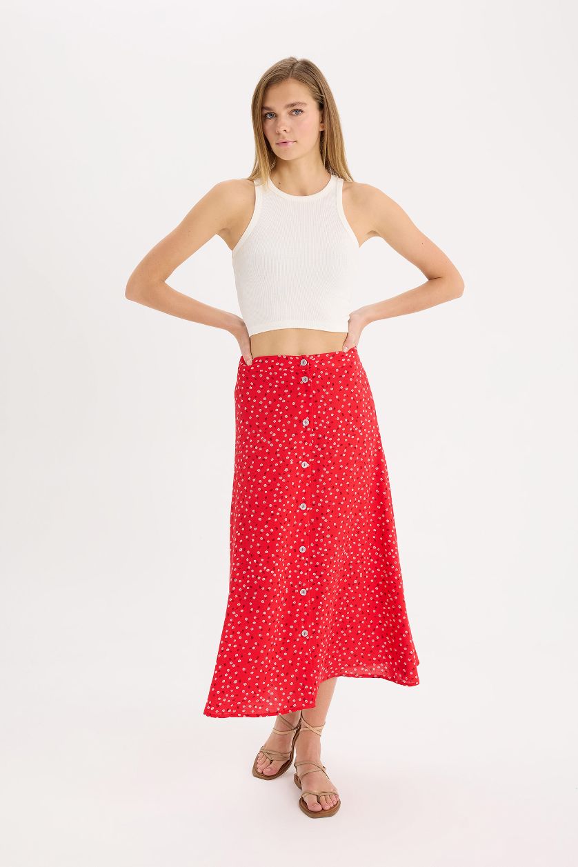 Әйелдерге Маржан гүлді a-сызықты орташа ұзындық Тоқылған юбка