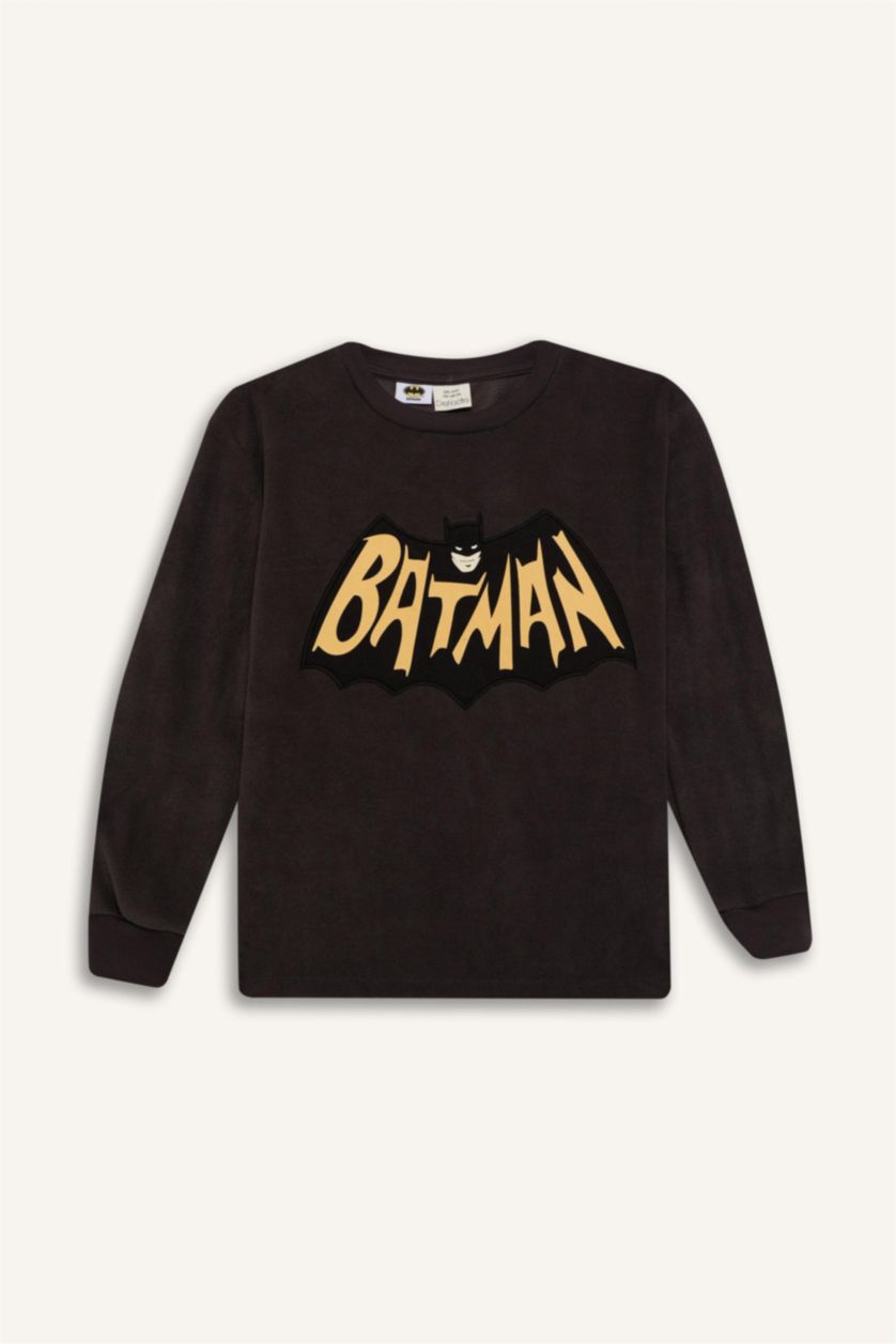 Erkek Çocuk - Genç Erkek Antrasit Erkek Çocuk Batman Pijama Takımı Polar Uzun Kollu Üst Beli Lastikli Uzun Alt