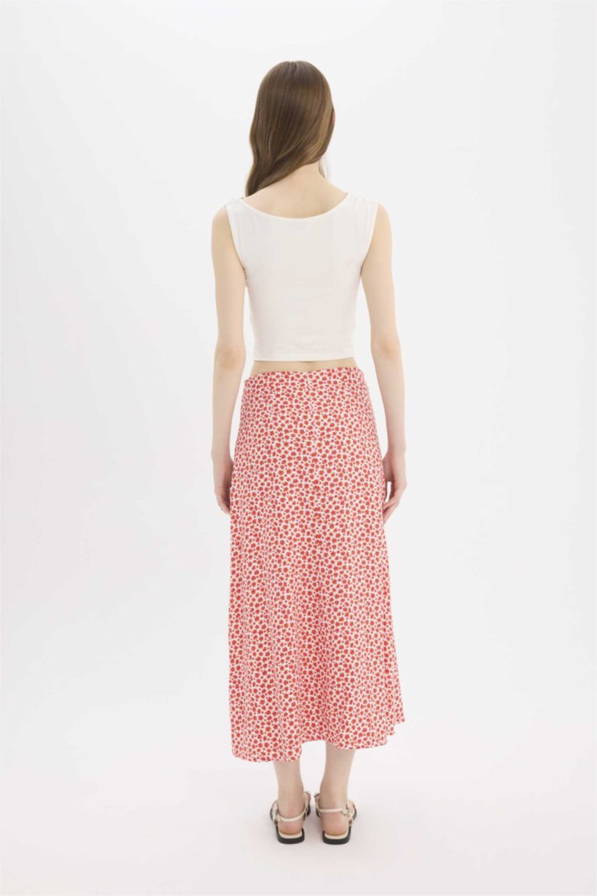 Woman Red A Cut Floral Normal Waist Maxi Skirt