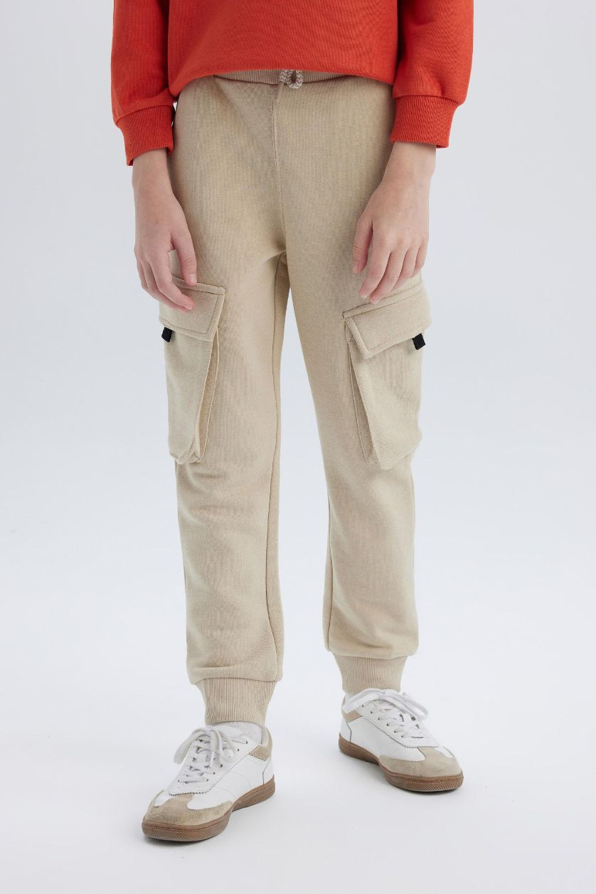 BOYS & TEENS Beige Boy Waist Leg Elastic Cargo Jogger Sweatpants