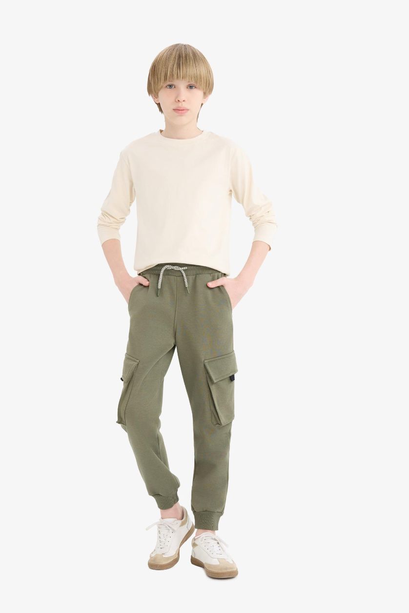Boys & Teens Khaki Boy Elastic Waistband Cargo Sweatpants