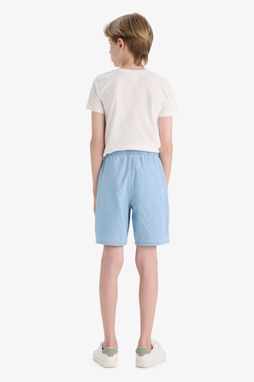 Erkek Çocuk - Genç Erkek Açık Mavi Beli Lastikli Jean Şort Erkek Çocuk