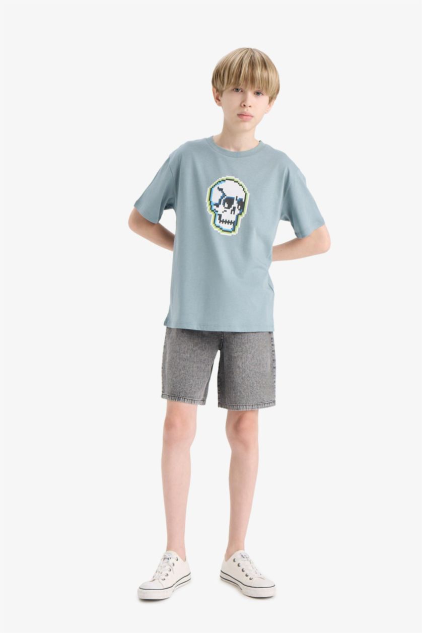 Erkek Çocuk - Genç Erkek Gri Jean Şort Erkek Çocuk