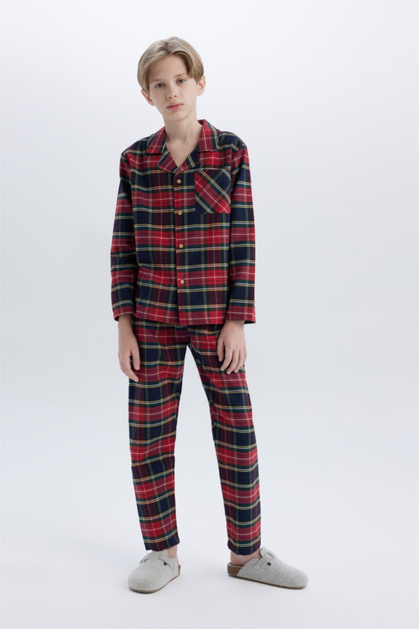 BOYS & TEENS Red Boy Flannel Plaid Top Bottom 2 Piece Pajama Set