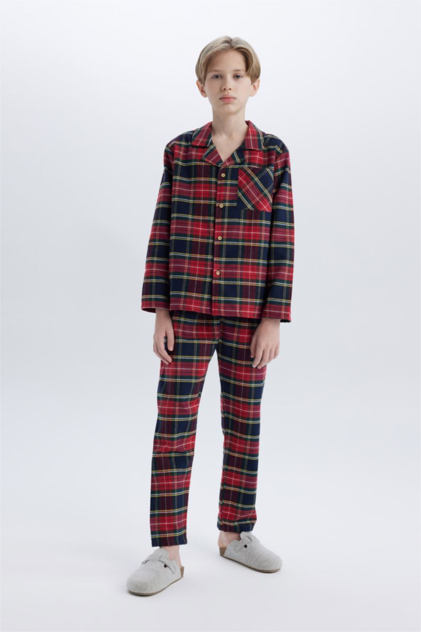 BOYS & TEENS Red Boy Flannel Plaid Top Bottom 2 Piece Pajama Set