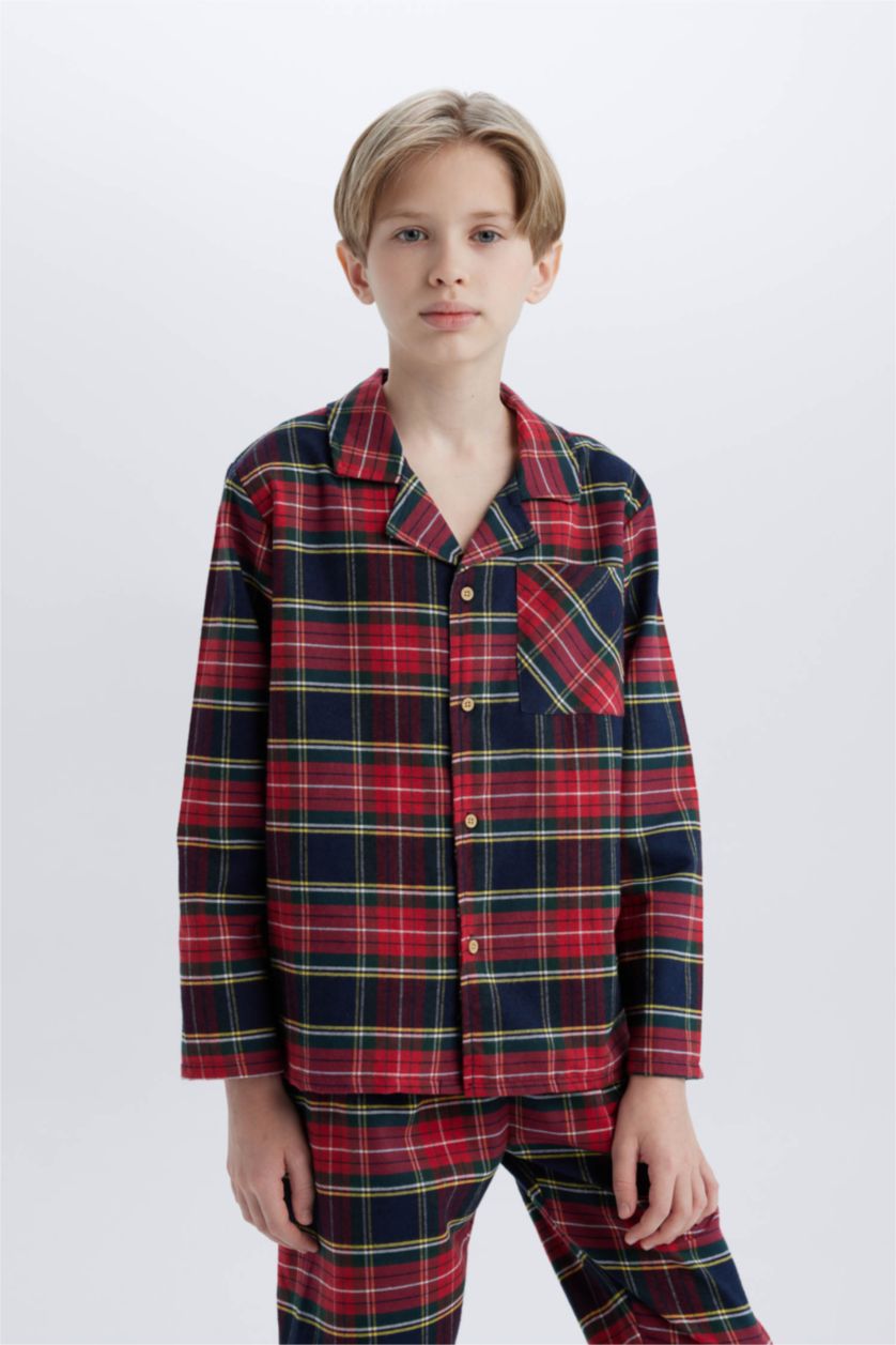 BOYS & TEENS Red Boy Flannel Plaid Top Bottom 2 Piece Pajama Set