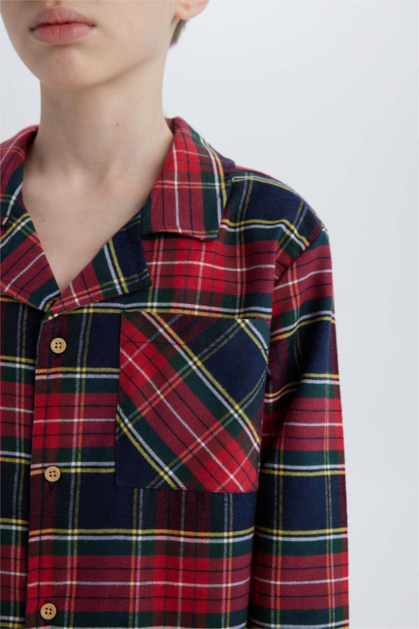 BOYS & TEENS Red Boy Flannel Plaid Top Bottom 2 Piece Pajama Set