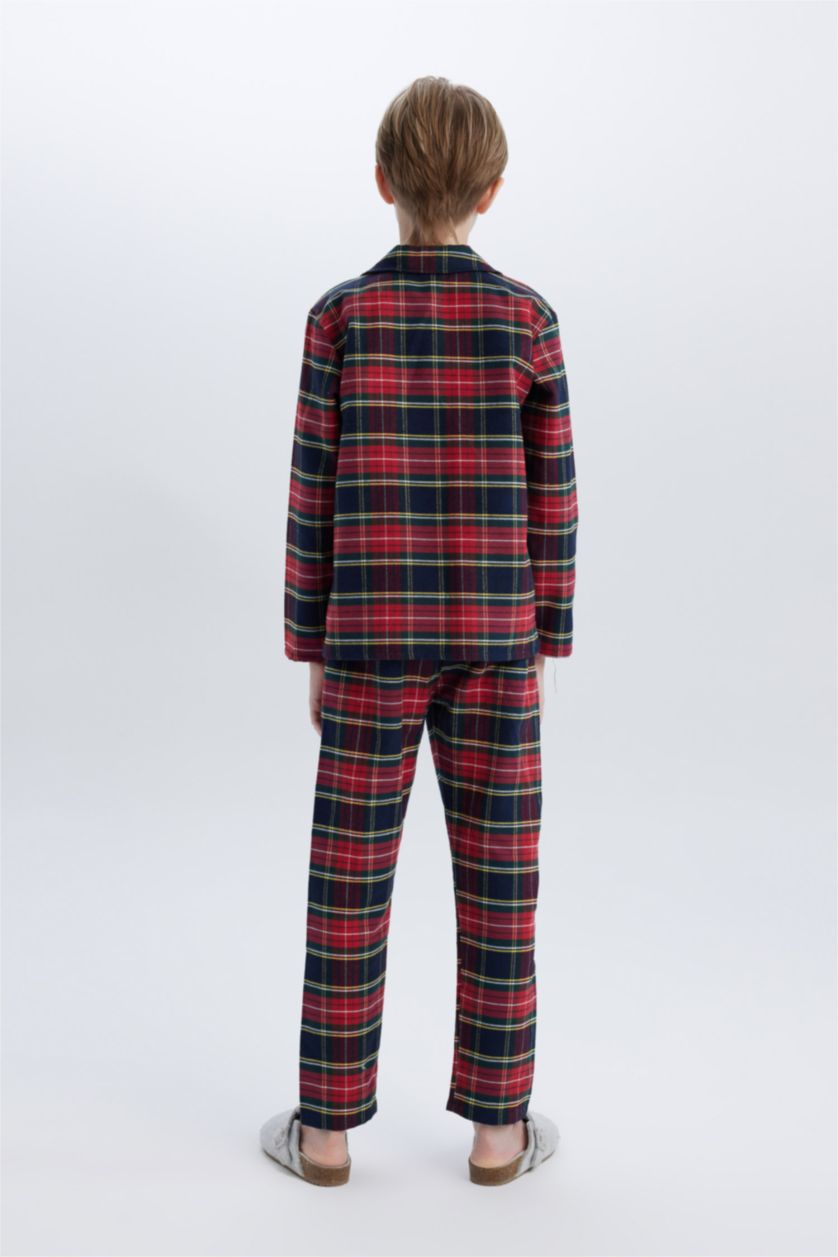 BOYS & TEENS Red Boy Flannel Plaid Top Bottom 2 Piece Pajama Set