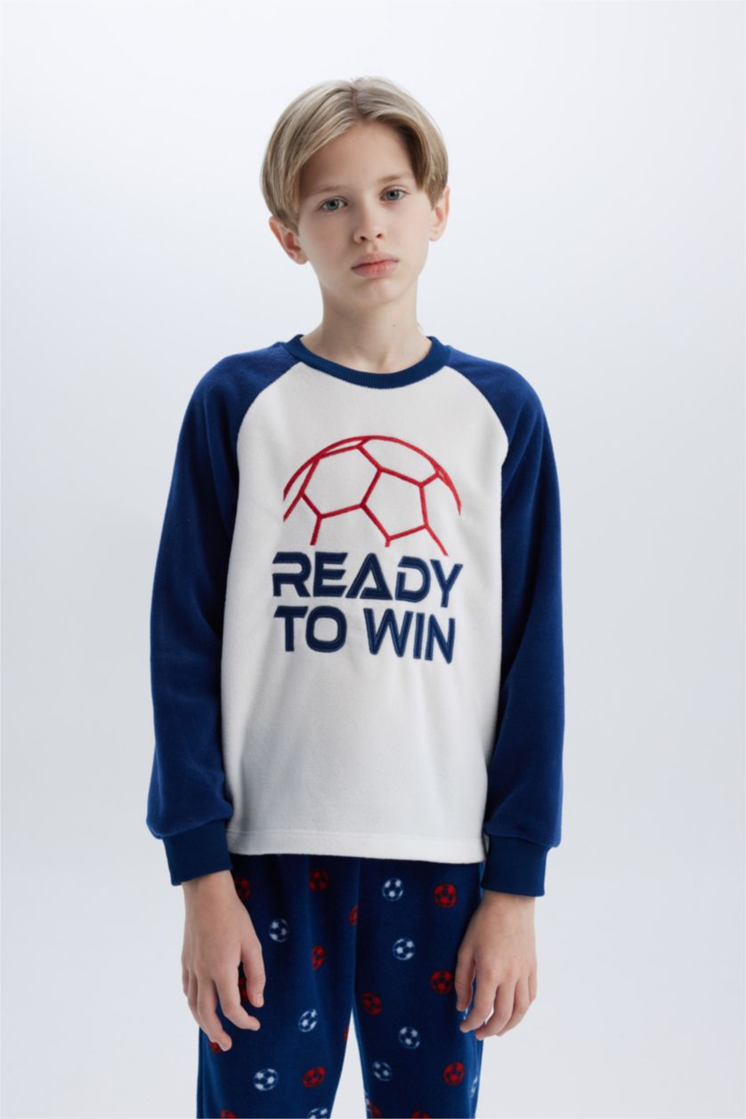 Boys & Teens White Boy Printed Top Elastic Bottom 2 Piece Pajama Set