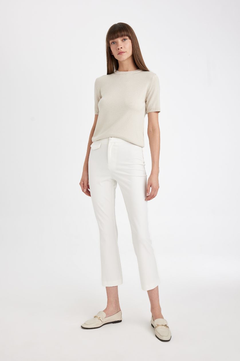 WOMAN Beige Regular Fit Soft Textured Short Sleeve Knit Pullover