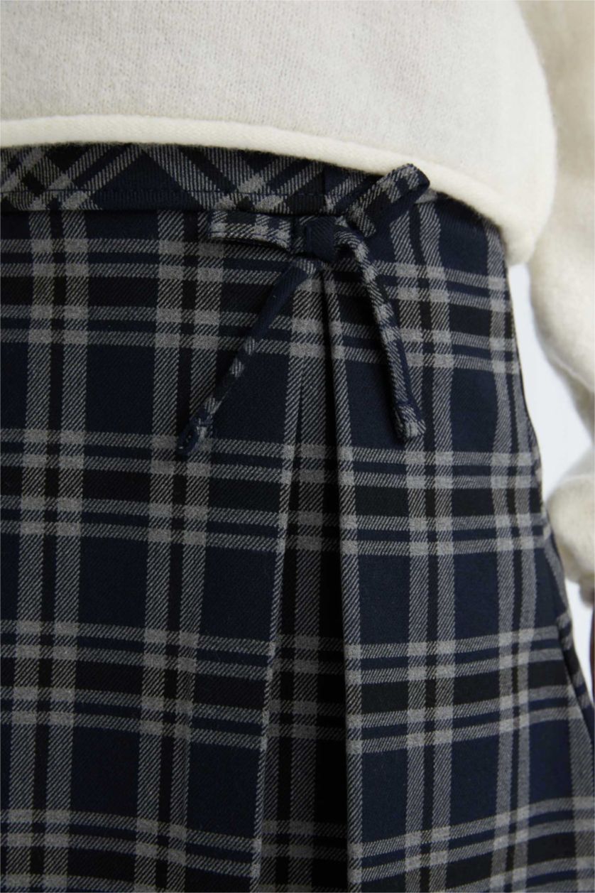 Kız Çocuk - Genç Kız İndigo Kareli Pileli Etek Kız Çocuk