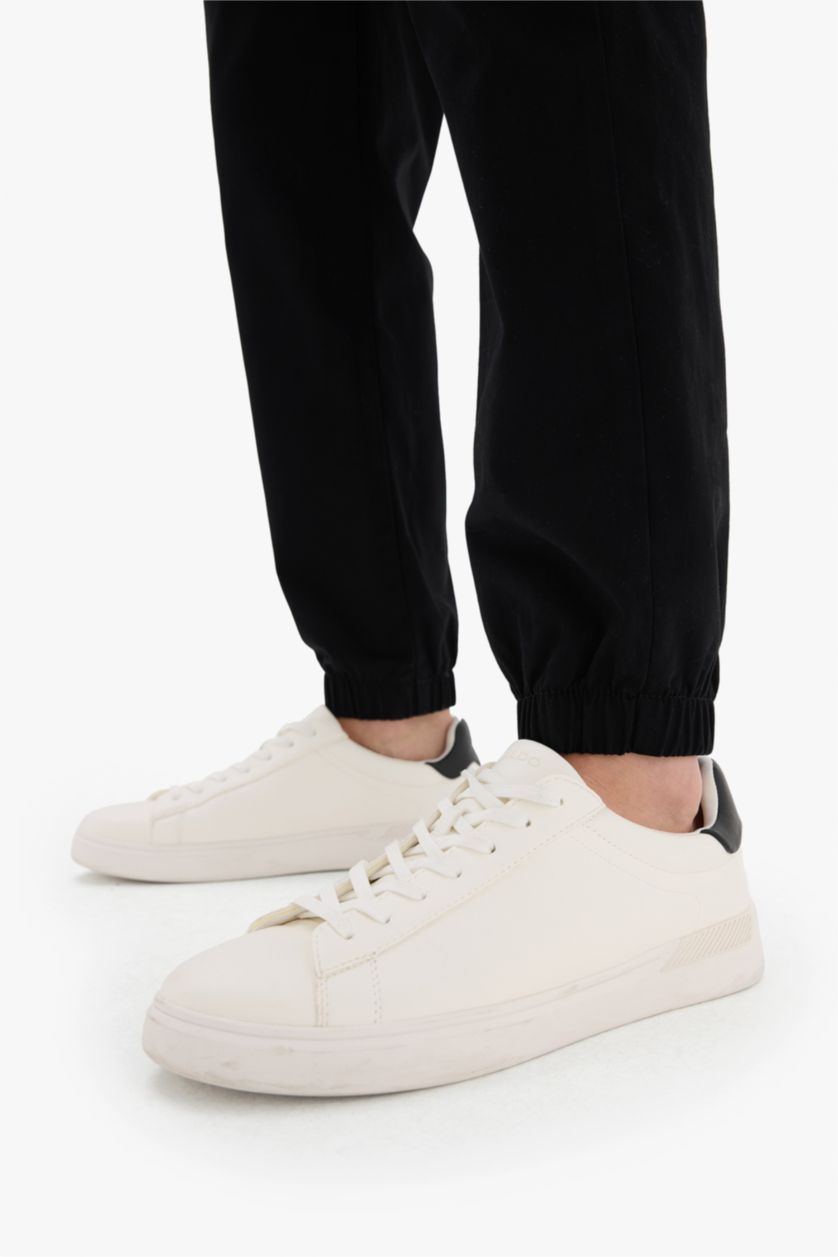 Erkek Siyah %100 Pamuk Jogger Slim Fit Dar Kesim Beli Bağcıklı Gabardin Pantolon