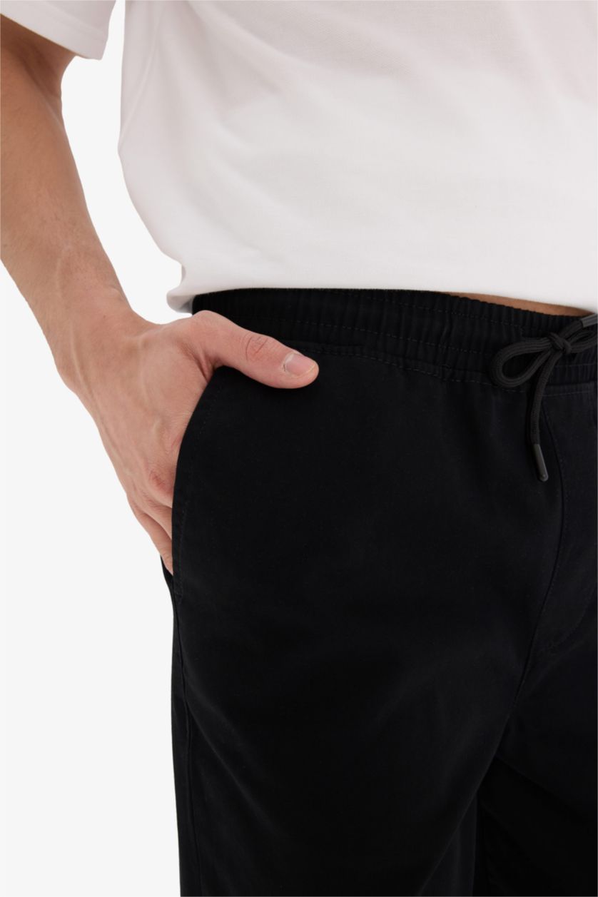 Erkek Siyah %100 Pamuk Jogger Slim Fit Dar Kesim Beli Bağcıklı Gabardin Pantolon