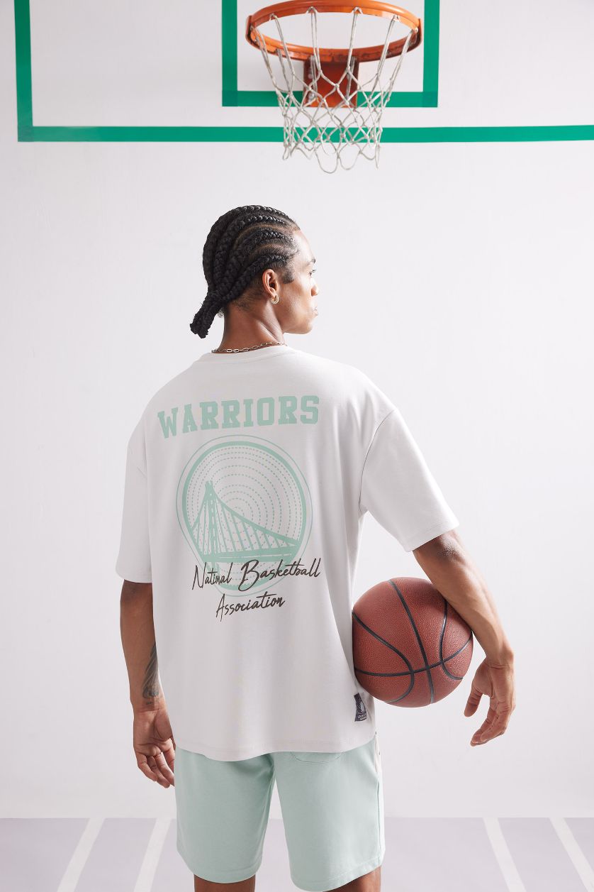 Erkek Taş NBA Golden State Warriors Oversize Geniş Kalıp Bisiklet Yaka Sırt Baskılı Kısa Kollu Tişört